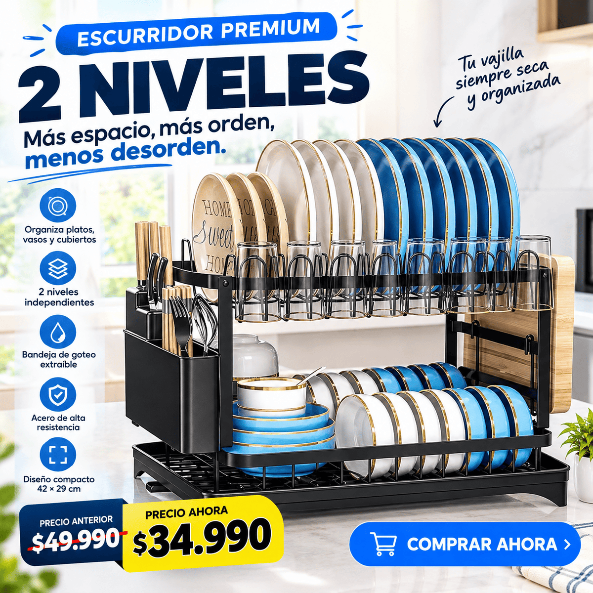 Escurridor Inoxidable premium 2 Niveles