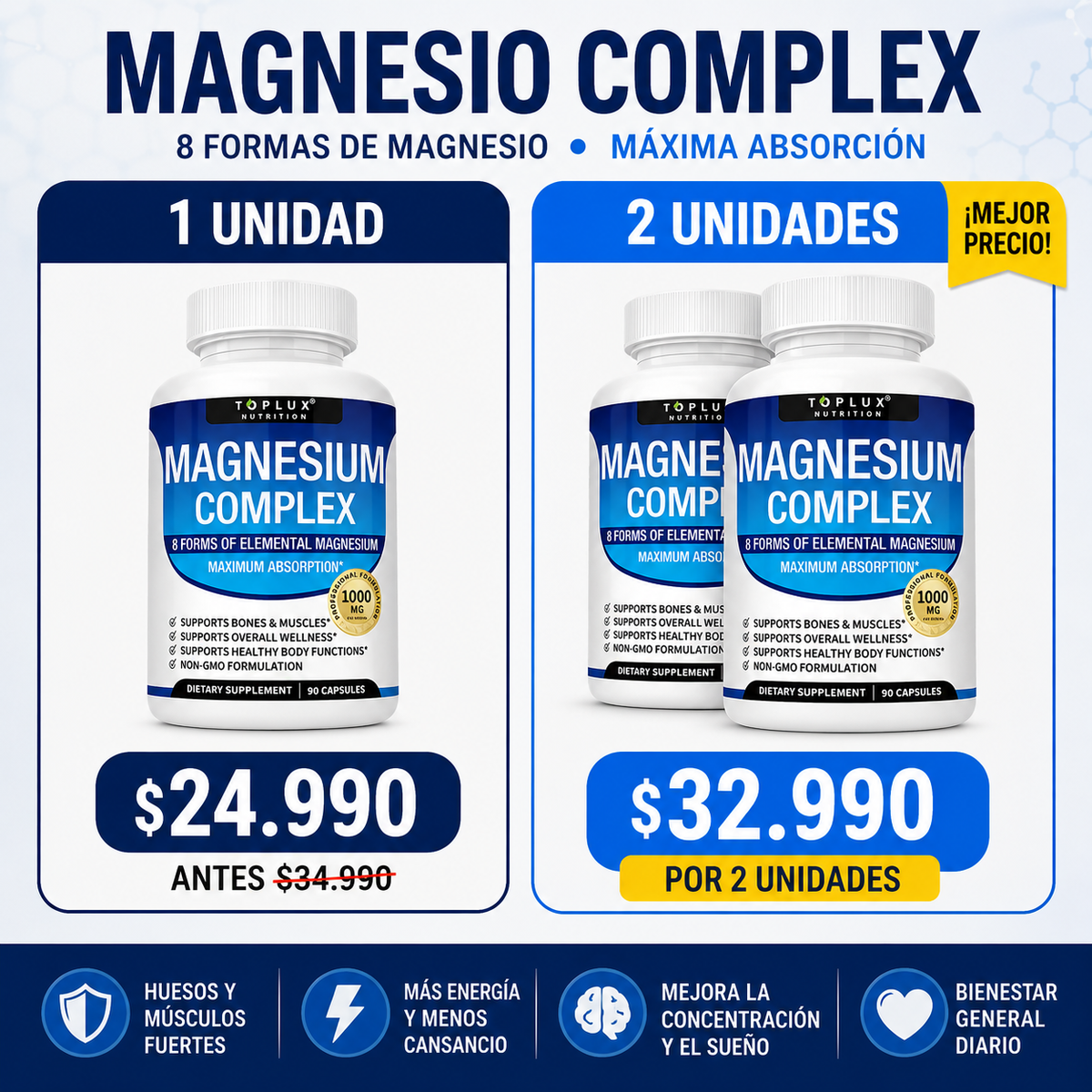 Magnesio Complex 8 Formas – Más energía y mejor descanso