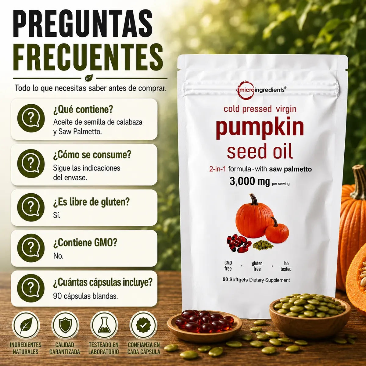 Aceite de Semilla de Calabaza-Fórmula Natural 90 Cápsulas.