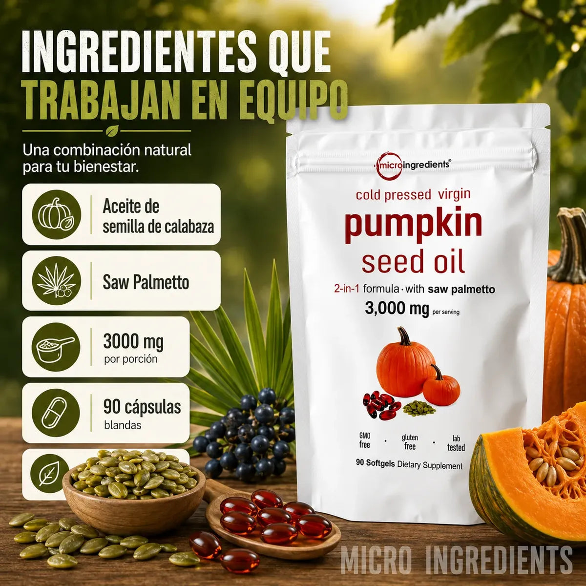 Aceite de Semilla de Calabaza-Fórmula Natural 90 Cápsulas.