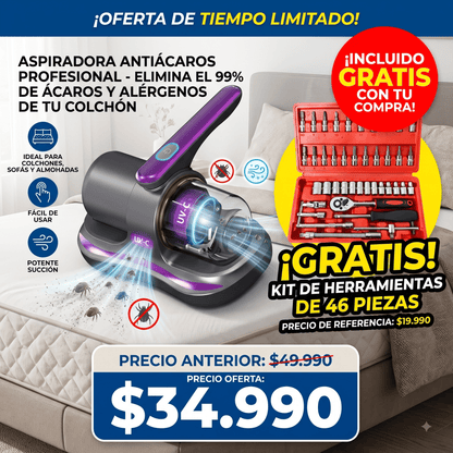 Aspiradora UV 3 en 1 - Elimina Polvo, Ácaros y Pelos en Minutos.