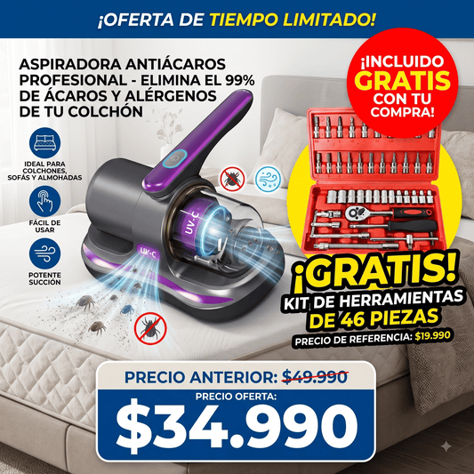 Aspiradora UV 3 en 1 - Elimina Polvo, Ácaros y Pelos en Minutos.