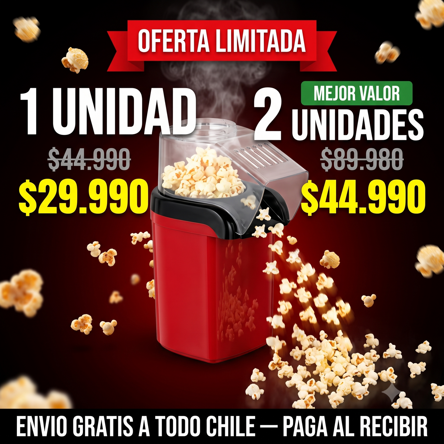 Máquina de Palomitas Sin Aceite — Lista en 3 Minutos.